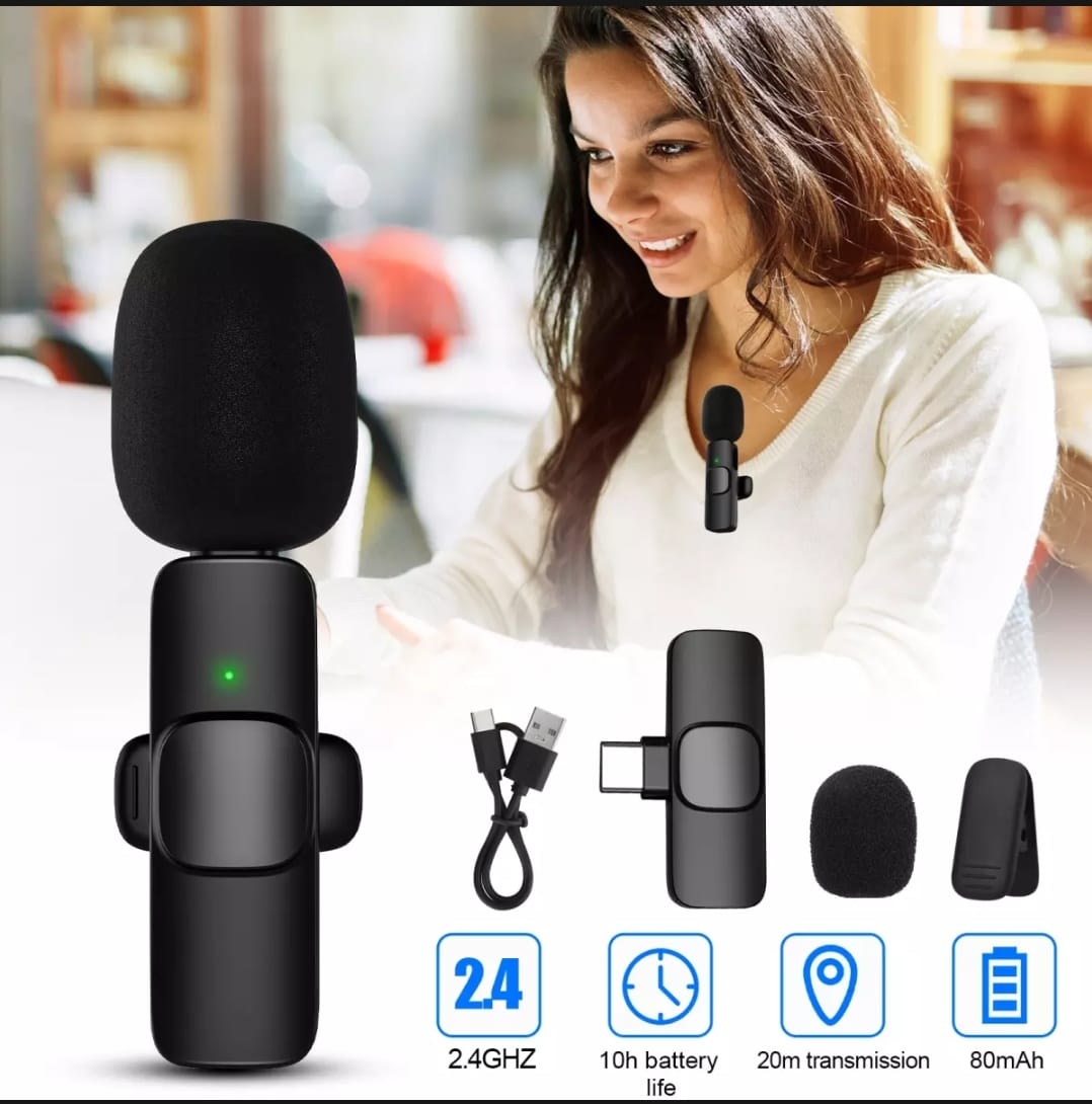 K8 Wireless Microphone for YouTube Vlogging Video Recording Online Classes/Collar Microphone
